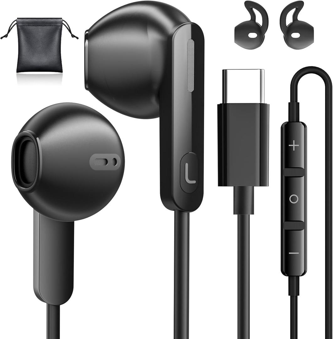 USB C Headphones for iPhone 17 Pro Max Air 15 16 Pro Max Galaxy S25 Ultra Type C Wired Earbuds with Microphone Noise Isolation Stereo in Ear USB C Earphones Wired for Samsung S24 S23 Ultra Android