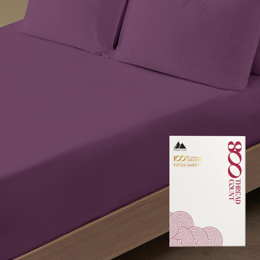 Mayfair Linen 100% Egyptian Cotton Deep Pocket Twin XL Fitted Sheet Only - 800 Thread Count Luxury Hotel Cotton Fitted Sheet, Sateen Weave Cooling Bottom Sheet, Fits Mattress up to 18" - Plum