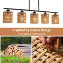 Boho Kitchen Island Light Fixture,39.4" Linear Chandelier for Dining Room,5-Light Rustic Pendant Lights Over Table,Handmade Woven Light Fixture,Farmhouse Wicker Chandeliers for Kitchen Islands