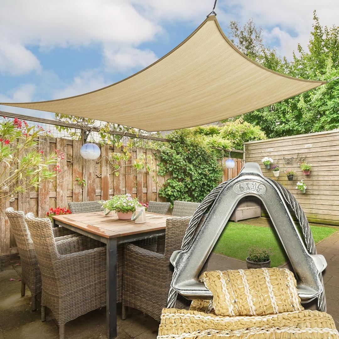 Royal Shade Heavy Duty 8' x 12' Beige Sun Shade Rectangle Pro Ring Shade Sail, 260 GSM Commercial Grade UPF50 Sunshade, Reinforced Corners & Edges 