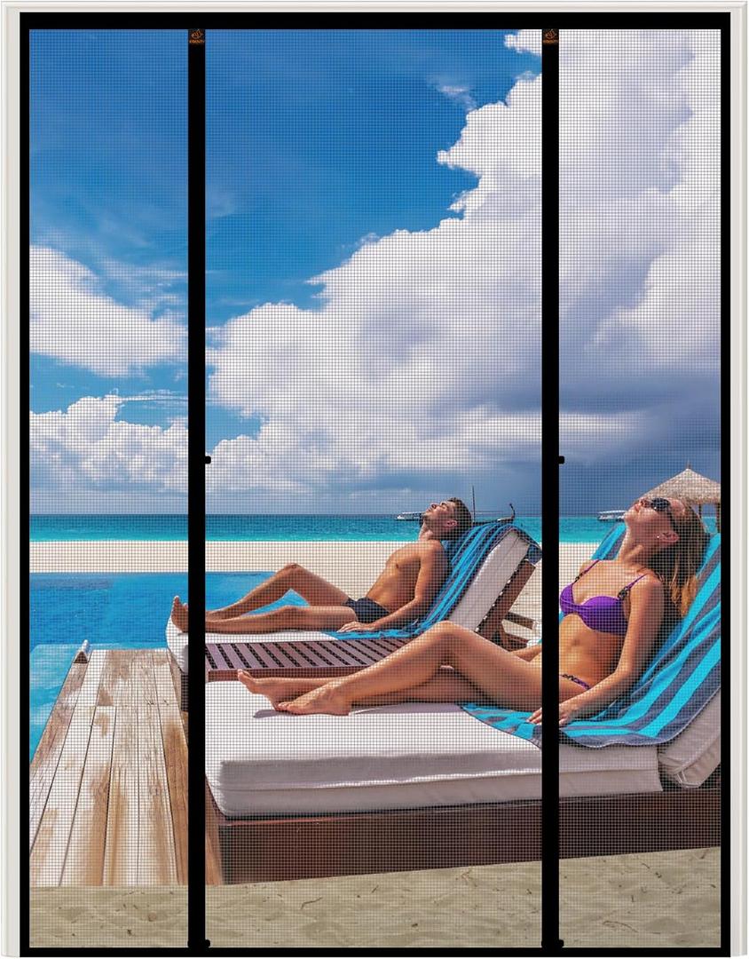 WochiTV Sliding Screen Door Fits Door Size 72 x 84, Magnetic Screen Door Screen Size 74" x 86", Double Opening Mesh Net Curtain with Magnet Hands Free Great for French Door Pet Kid