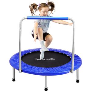 SereneLife 36 Foldable Mini Trampoline for Kids - Compact Fitness Rebounder with Foam Handle - Safe, Stable Exercise Trampoline with 330lbs Max Load for Indoor/Outdoor Active Play & Exercise