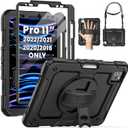 SEYMAC Case for iPad Pro 11 Case 4th/ 3rd/ 2nd/ 1st Gen (2022/2021/2020/2018), Full-Body Shockproof Protective Case with Screen Protector, 360 Rotating Stand and Hand/Shoulder Strap, Black