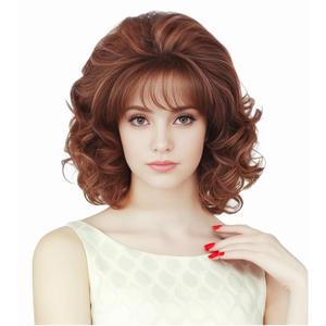 Rugelyss Vintage Short Ginger Mixed Blonde Beehive Wig with Bangs Curly Wavy Heat Resistant Synthetic Hair Wigs for Women fits 70s 80s Costume or Halloween and Party
