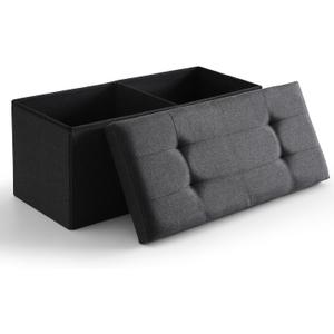 CUYOCA Storage Ottoman Bench Foldable Seat Footrest Shoe Bench End of Bed Storage with Flipping Lid, 75L Storage Space, 30 inches Linen Fabric Black