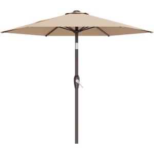 AreShark 7.5FT Patio Umbrella Table Market Umbrella with 6 Sturdy Ribs, Button Tilt/Crank, Heavy-Duty Outdoor Umbrellas for Pool, Deck, Garden and Backyard, Beige