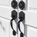 Moquin Double Door Handle Set for Front Door, Classic Double Front Door Lock Set with Dummy, Reversible Handle Lever for Entrance Exterior Doors, Matte Black