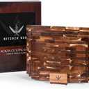 Acacia Wood Cutting Board Set - 3 Piece Acacia Cutting Board with Holder, Knife Friendly, Dual Sided, Built-in Handles, & Juice Grooves | 13, 15, & 17 Non Toxic Cutting Boards for Kitchen