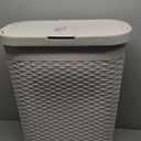 Mind Reader Slim Laundry Hamper with Lid, 50L Clothes Basket, Premium Wicker Design, Plastic, Ivory