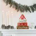 Chunful 4 Pcs Christmas Table Decor Wooden Ugly Sweater Decoration Christmas Tiered Tray Decor Decorative Sweater Table Centerpiece Rustic Farmhouse Xmas Block Signs Gift for Home Kitchen Office