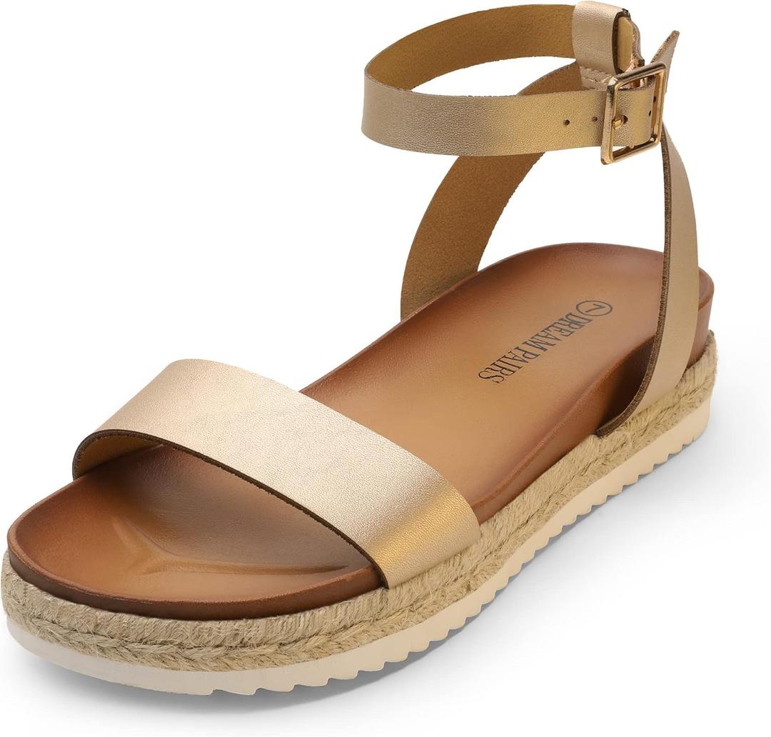 DREAM PAIRS Women's Open Toe Platform Espadrille Wedge Sandals Comfortable One Band Dressy Casual Sandals for Women (9, Gold/Pu)