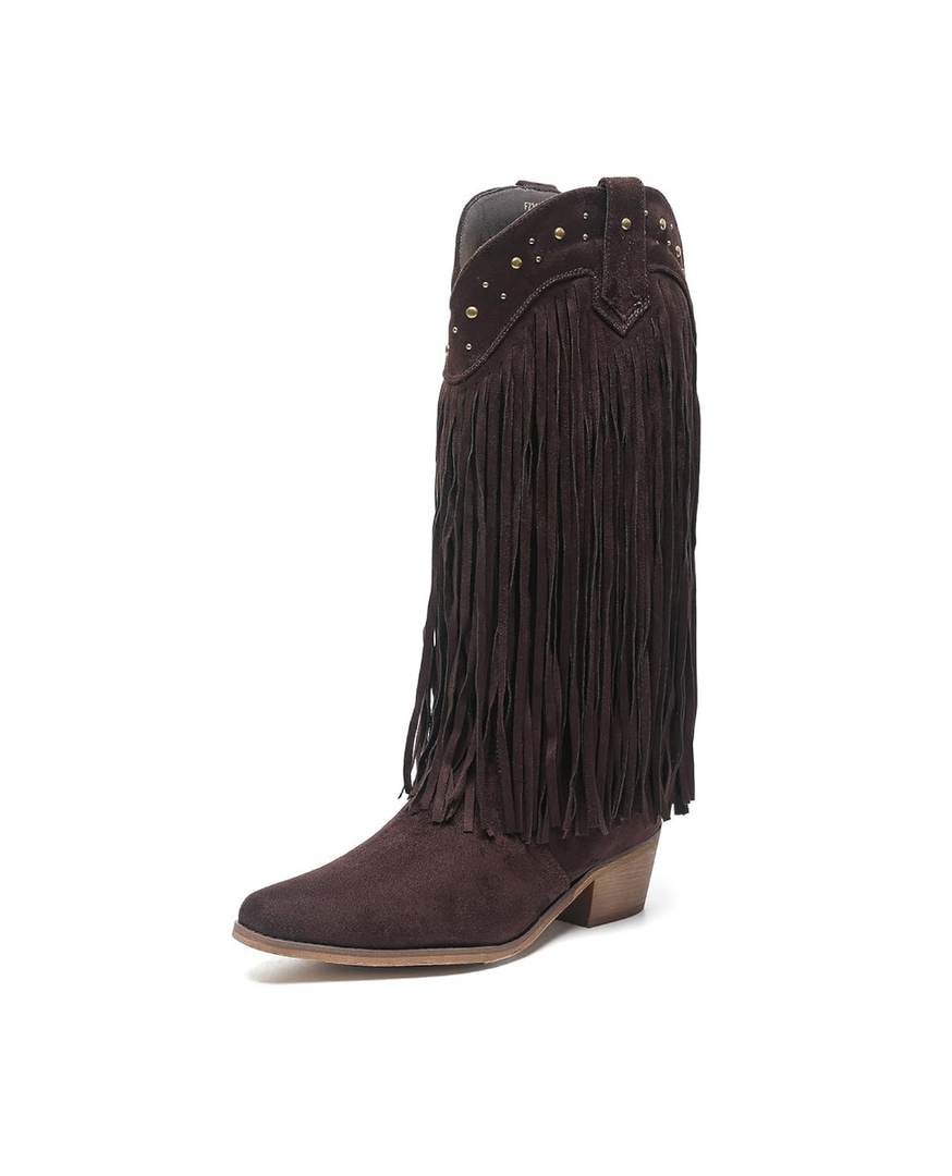 Amoji Women Western Cowboy Boots Pointed Toe Cowgirl Knee High Boots Pull On With Zipper 307
Size 9