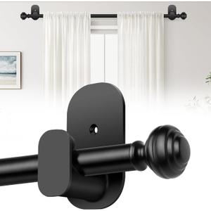 KAMANINA Curtain Rods No Drilling for Windows 16 to 30 Inches, 5/8 Inch No Drill Renter Friendly Curtain Rod with 3M Adhesive Brackets, Black