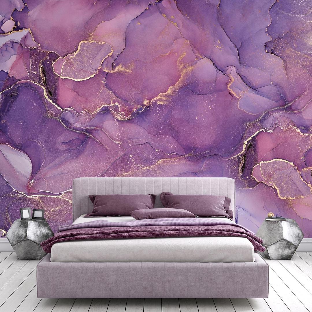 -Purple Marble Fabric Wallpaper Abstract Texture Mural Bedroom 100" x 65" (Not Peel and Stick)