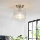 Modern Semi Flush Mount Ceiling Light, Industrial Clear Glass Ceiling Light Fixture, Crystal Ceiling Lamp, Modern Ceiling Lamps, Farmhouse Light for Entryway Hallway Kitchen Dining Room, Nickel