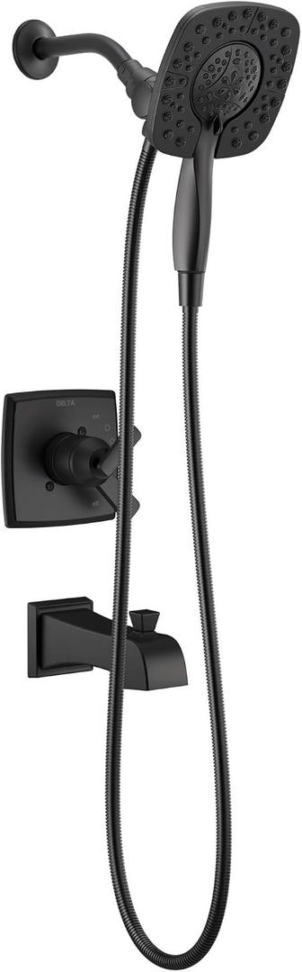 Delta Ashlyn 17 Series Matte Black Dual-Function Shower Faucet Set with In2ition 2-in-1 Dual Shower Head with HandHeld Spray Combo, Valve Trim Kit, Matte Black T17464-BL-I (Valve Not Included)