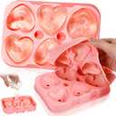 Domensi 2 Pcs Large 3D Heart Ice Mold Reusable Silicone 6 Heart Shape Ice Mold for DIY Chocolate Candy Whiskey Cocktail Beverages Tea Coffee Dishwasher Safe(Pink)