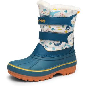 DREAM PAIRS Boys Girls Snow Boots Water-Resistant Outdoor Sport Warm Cozy Anti-Slip Cute Ankle Winter Shoes for Toddler/Little/Big Kid (Light Blue/White/Yellow)
