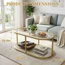 Wolawu Coffee Table Gold Glass Coffee Table for Living Room,2 Tiers Oval Center Table with Sturdy Metal Frame,Modern Tempered Glass Accent Table for Bedroom Home Office
