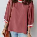 SHEWIN Blouses for Women Dressy Casual Crewneck 3/4 Length Sleeve Womens Tops Casual Office Flowy Cute Tops for Women Trendy Fall Clothes Red Small (S)