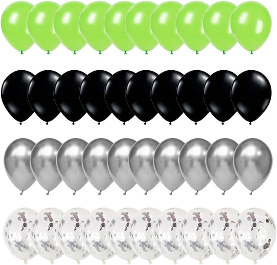 Lime Green Silver Black Balloons Set for Video Game Party,Green Black Balloon Silver Lime Green Balloon for Miner Birthday Graduation Wedding Baby Shower Party Decoration