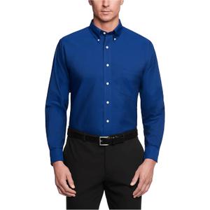 Van Heusen Men's Regular Fit Oxford Solid Buttondown Collar Dress Shirt (Blue, L)