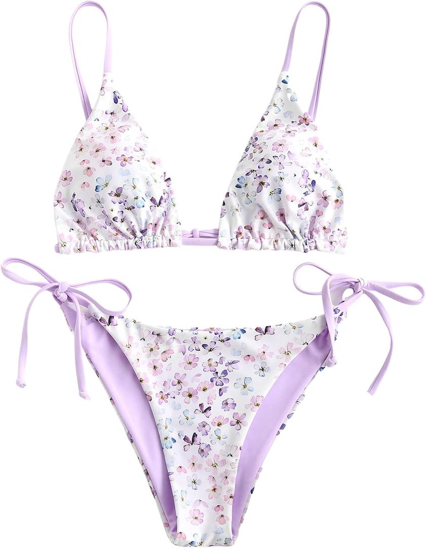 ZAFUL Women's Triangle Bikini Floral String Bikini Set Two Piece Swimsuit Bathing Suits