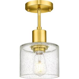 LMS Modern 1-Light Semi Flush Mount Ceiling Light, Brushed Gold Close to Ceiling Light with Seeded Glass Shade, Farmhouse Lighting for Hallway Corridor Kitchen, LMS-101GD