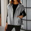 Sherpa Vest Women Oversized Sleeveless Fleece Fuzzy Jacket Winter Zip Up Gilet Outerwear with Pockets (Gray, L)