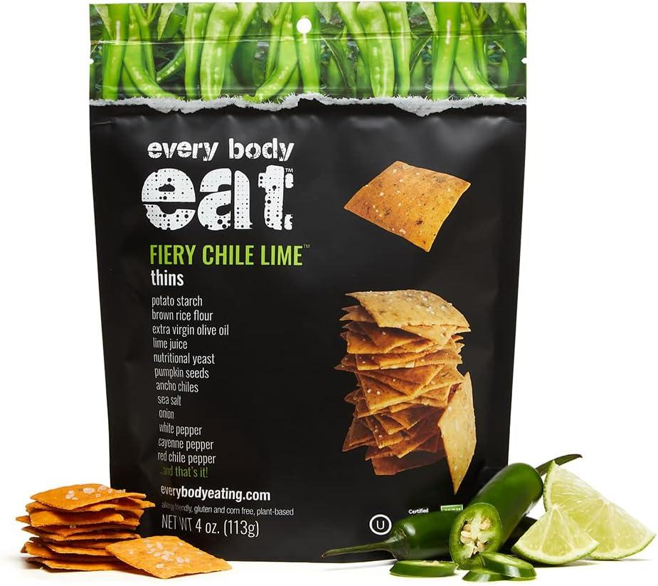 Every Body Eat Fiery Chile Lime Snack Thins, Gluten & Dairy Free, Vegan (1 Pack) , BB Date: 08/26/2025