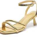 Amoji Women 2.5 Inch Kitten Heels Two Strap Party Wedding Dress Shoes FZ327 (9, Gold)