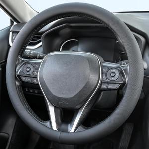 Uxcer Nappa Leather Steering Wheel Cover, Universal 14.515 Inch Non-Slip Breathable Steering Wheel Cover for Cars, Black