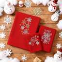 2 x VitalCozy 3 Pcs Snowflake Bathroom Towel Set 100% Cotton with 1 Bath Towels, 1 Hand, 1 Wash Cloth Winter Red Snowflake Embroidered Holiday Decorative for Kitchen Bath Dish Drying Cleaning