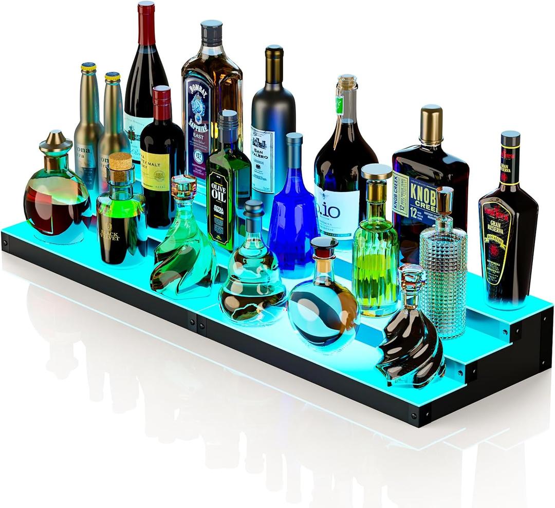 LED Liquor Bottle Display Shelf, 3-Tier 32 Inch Lighted Liquor Shelf