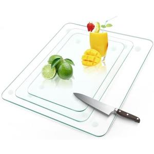 Tempered Glass Cutting Board for Kitchen,3 Pack Clear Glass Cutting Board with Rubber Feet, Scratch, Heat, Shatter Resistant and Easy to Clean(8"x12" & 10"x14" & 12"x16")