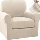 Turquoize 2 Piece Chair Covers Chair Slipcovers for Living Room Small Armchair Cover with Arms Washable Furniture Cover for Chairs Feature Thick Jacquard Fabric (Small Armchair, Biscotti Beige)