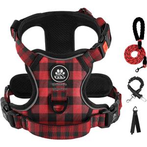 IVY&LANE No Pull Dog Harness with Leash Set, Reflective No Choke Pet Vest,Adjustable Oxford Dog Vest Harness with Easy Control Handle for Medium Lagre Dogs (Checkered Red,M)