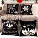 JOJOGOGO Christmas Decorations Black and White Christmas Pillow Covers 18x18 Set of 4, Black Xmas Decor Snowflake Christmas Tree Let It Snow Decorative Throw Pillows for Bedding Couch Sofa