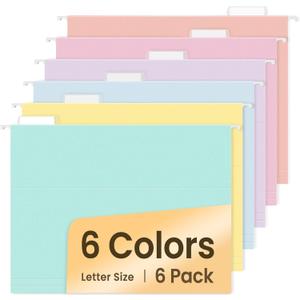 SUNEE 6 Pack Hanging File Folders,Hanging File Folders Letter Size with 1/5-cut Tabs, Assorted Macaron Colors Folders,Stay Organized for Your Home and Office Bulk File and Documents