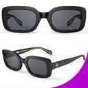 VISOONE Chunky Rectangle Sunglasses Women Men 90s Vintage Retro Accessories UV400 Protection Narrow Square Shades Harmony (Black)