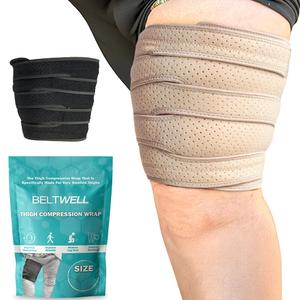 Beltwell Adjustable Thigh Compression Wrap for Swollen Legs, Lymphedema, Varicose Veins, Lipedema, Edema, Circulation, Heaviness, Post-Surgery & Blood Clots  Muscle Recovery, Pain Relief, Circulation & Mobility  Support for Men & Women (XL-TALL, Beige)