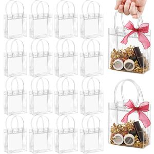 Jutieuo 50 PCS Clear Plastic Gift Bags with Handles, 4.9 x 5.9 x 2.8 inches Small Reusable Transparent Party Favor Bags PVC Goodie Bags Bulk for Weddings, Baby Showers, Birthdays