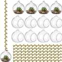 GlikCeil 13 Pcs 3.15'' Hanging Glass Candle Holder with Burlap Leaf Ribbon, Glass Orbs Air Plants Tea Light Candle Holders, Globe Plant Terrariums for Decor Indoor Outdoor Garden DIY (Clear)
