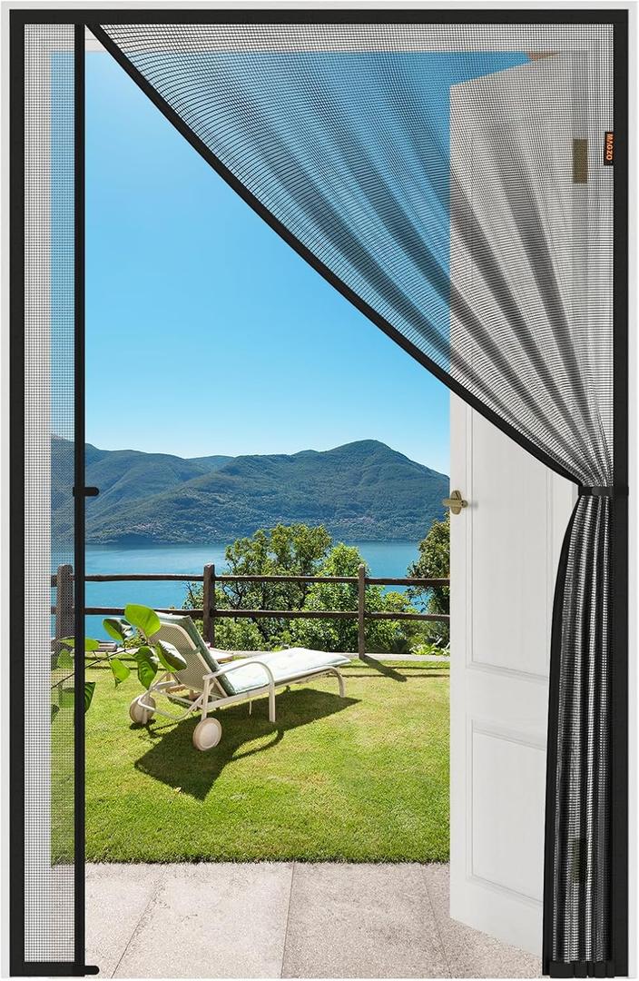 MAGZO Magnetic Screen Door, Fits Door Size 32'' x 80''(Mesh Size 34'' x 81''), Left Right Side Opening, Scratch-Proof Polyester, Dog Friendly, Keep Annoying Creatures Out, Allow Fresh Air Flow, Black