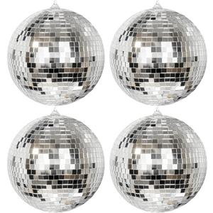 KI Store 4pcs Disco Christmas Balls 6-Inch Silver Large Mirror Christmas Tree Ornaments for Xmas Decor
