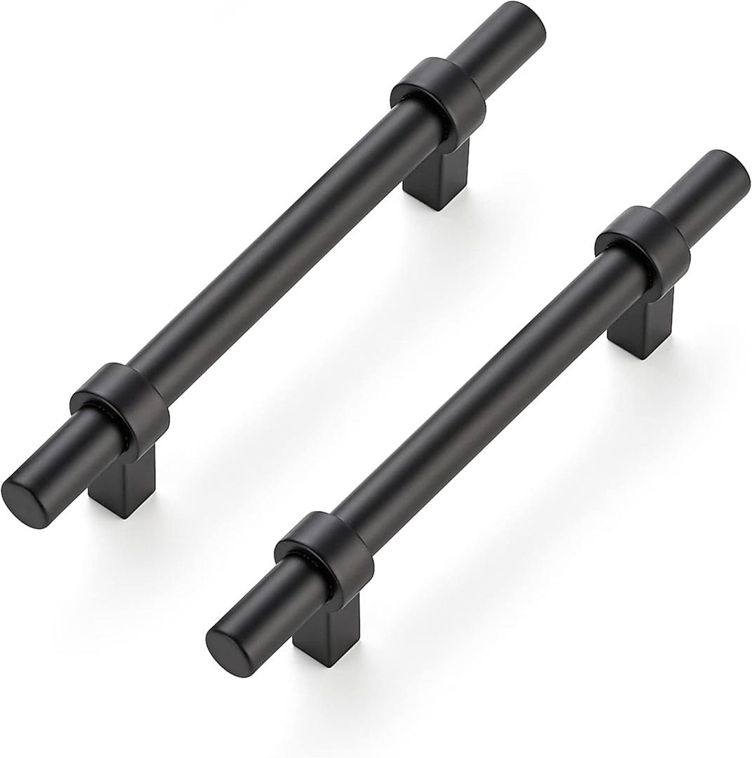 Ravinte 5 Pack 6-3/8 Inch Cabinet Pulls Matte Black Kitchen Cabinet Hardware Cupboard Handles with Square Base 6-3/8" Length,4" Hole Center