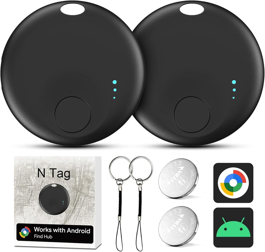 Air Tracker for Android, Air Tracker-2 Pack Android, Bluetooth Tracking Tag Compatible Google Find Hub App, Smart Tracker Key Finder for Key Wallet Bag Luggage-Black (Black)