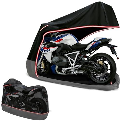 AUTOLION Full Enclosed Motorcycle Cover,Waterproof for Outdoor & Indoor Storage, 600D Heavy Duty with Reflective Strips, Fits Scooters & Touring Motorcycles up to Length 108" x 45" x 59" Black&Gray