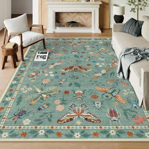 Lahome Insect 8x10 Area Rugs, Soft Washable Rugs 8x10 Living Room Green Rugs for Bedroom Dining Room, Ultra-Thin Modern Rug Stain Resistant Large Carpet for Nursery Vionnet(8'x10',Green)