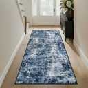 Rugflix 2x6 Runner Rug for Entryway, Kitchen Rugs Soft Non-Slip Washable Runners for Hallway, Abstract Small Carpet with Non-Slip Backing for Bedroom, Living Room, Navy Blue/Black